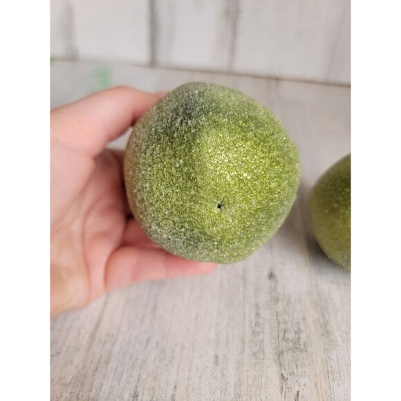 Frosted green pear fruit set ornament Xmas shiny - Picture 6 of 8